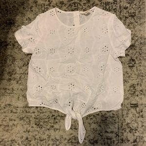 white tee with embroidery